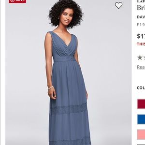 Lace-Inset Chiffon V-Neck Long Bridesmaid Dress